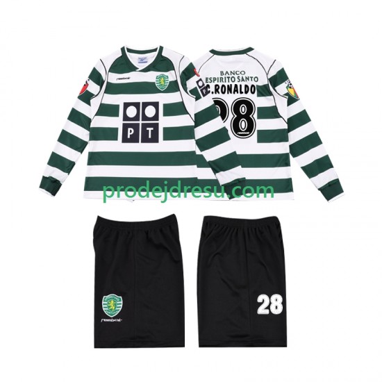 Sporting CP Dresy Fotbal Cristiano Ronaldo 28 2001 2003 Retro Dětský Domácí Dlouhý rukáv