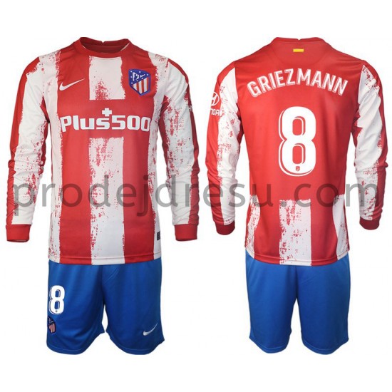 Atlético Madrid Dresy Fotbal GRIEZMANN 8 Dětský Domácí 2021-2022 Dlouhý Rukáv