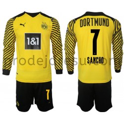Borussia Dortmund Dresy Fotbal Sancho 7 Dětský Domácí 2021-2022 Dlouhý Rukáv