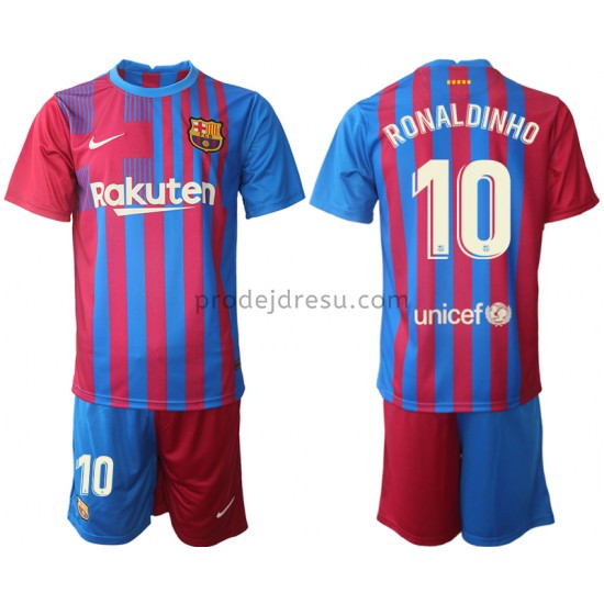 FC Barcelona Dresy Fotbal Ronaldinho 10 Dětský Domácí 2021-2022 Krátký Rukáv