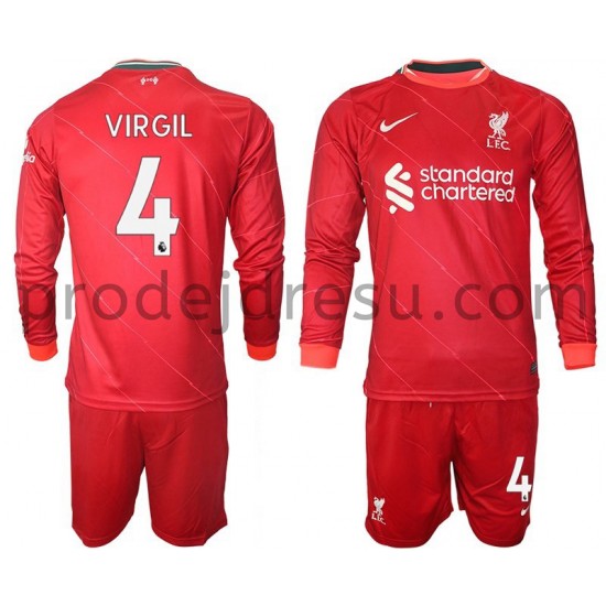 Liverpool Dresy Fotbal VIRGIL 4 Dětský Domácí 2021-2022 Dlouhý Rukáv
