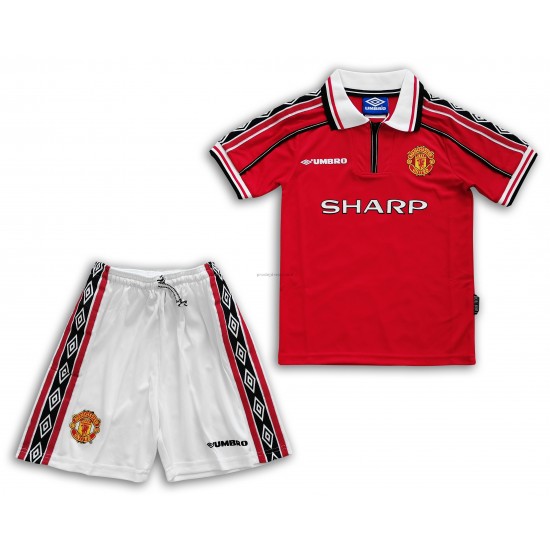 Manchester United Dresy Fotbal Retro Dětský Domácí 1998-1999 Krátký Rukáv