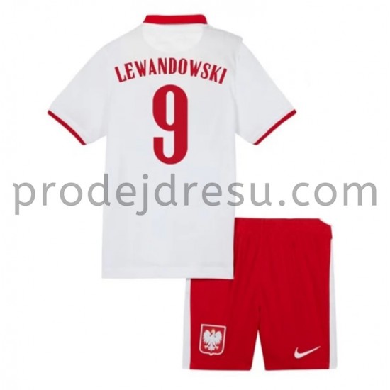 Polsko Dresy Fotbal Robert Lewandowski 9 Dětský Domácí ME 2020 Krátký Rukáv