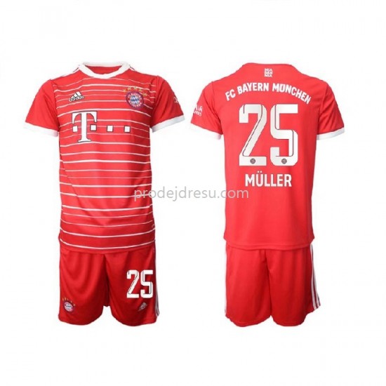 Bayern Mnichov Dresy Fotbal Muller 25 Dětský Domácí 2022-2023 Krátký Rukáv