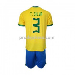 Brazílie Dresy Fotbal Thiago Silva 3 Dětský Domácí World Cup 2022 Krátký rukáv