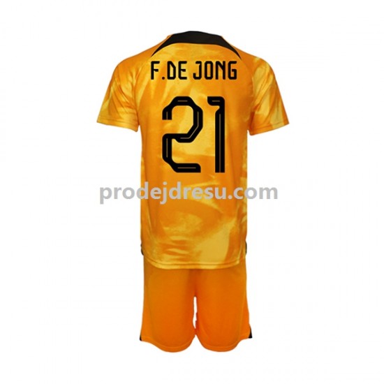 Nizozemsko Dresy Fotbal Frenkie de Jong 21 Dětský Domácí World Cup 2022 Krátký rukáv