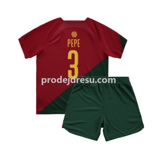 Portugalsko Dresy Fotbal PEPE 3 Dětský Domácí World Cup 2022 Krátký rukáv