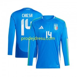 Itálie Dresy Fotbal Chiesa 14 Muž Domácí Euro 2024 Dlouhý rukáv