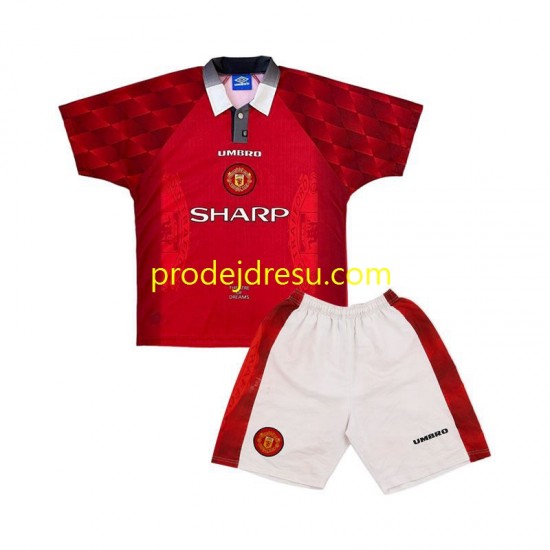 Manchester United Dresy Fotbal 1996 Retro Dětský Domácí Krátký rukáv